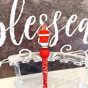 Artisan Cup Focal Bead & Red Paisley Bubblegum Pen